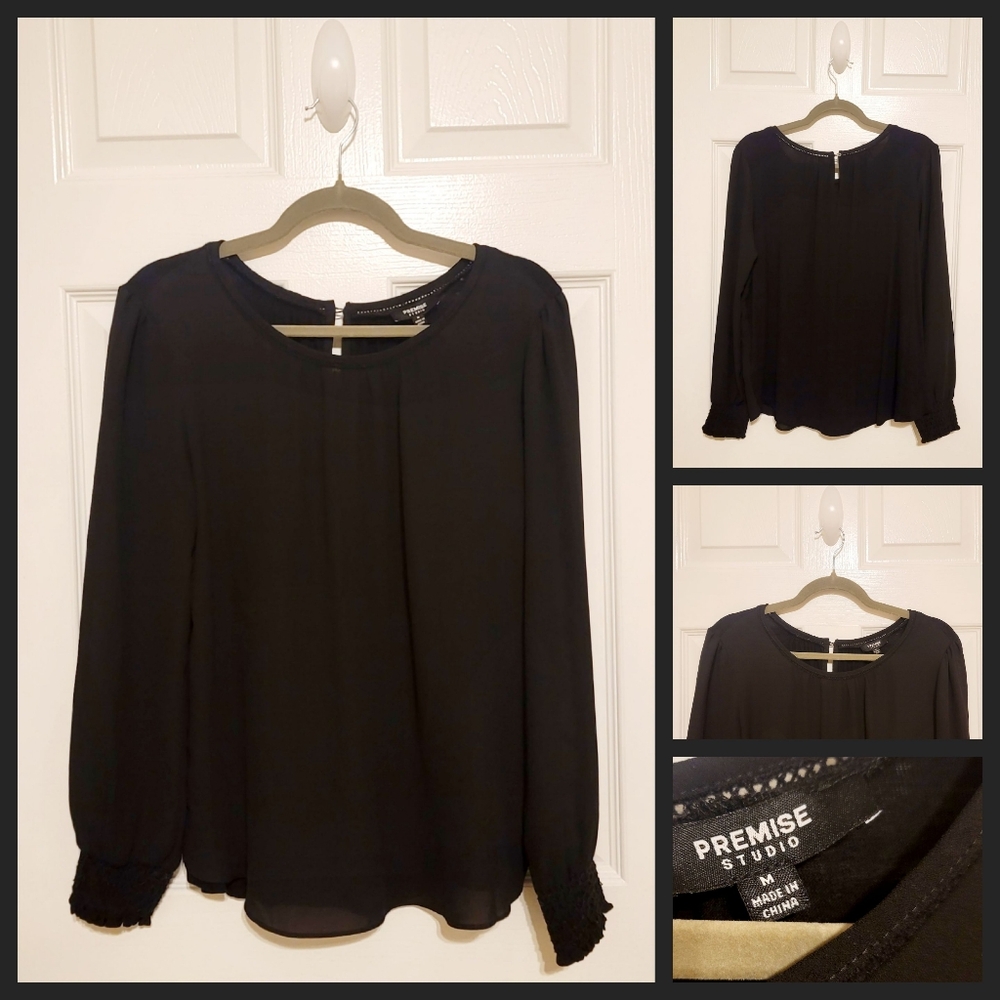 Elie Tahari  Sheer Black Blouse